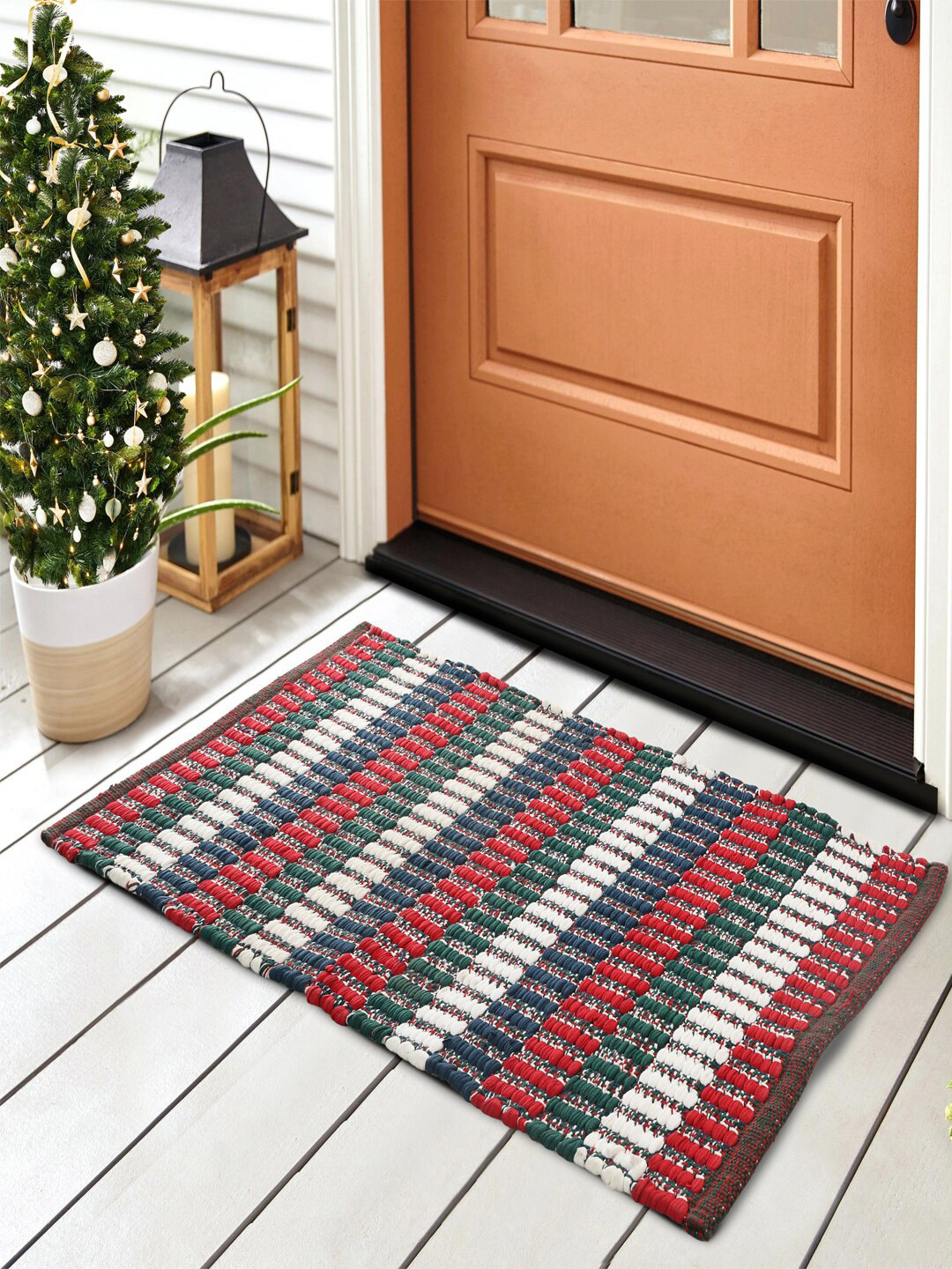 SASHAA WORLD Green & White Striped Cotton Floor Mat