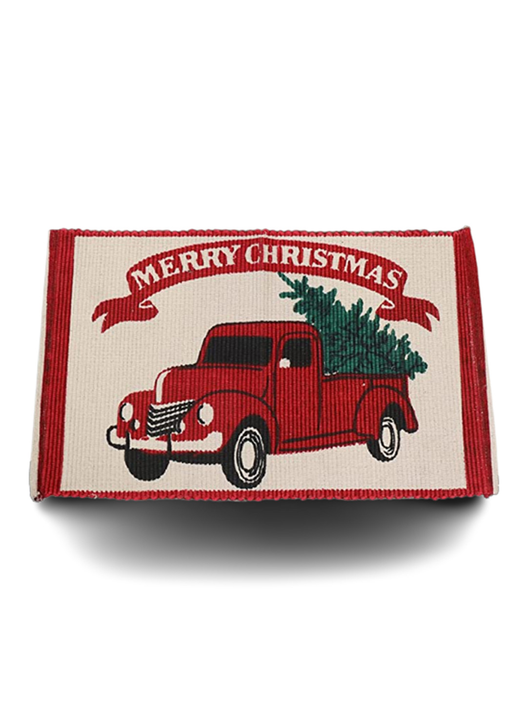 SASHAA WORLD Red & Cream Christmas Print 2000 GSM Anti-Skid Rectangle  Bath Rug