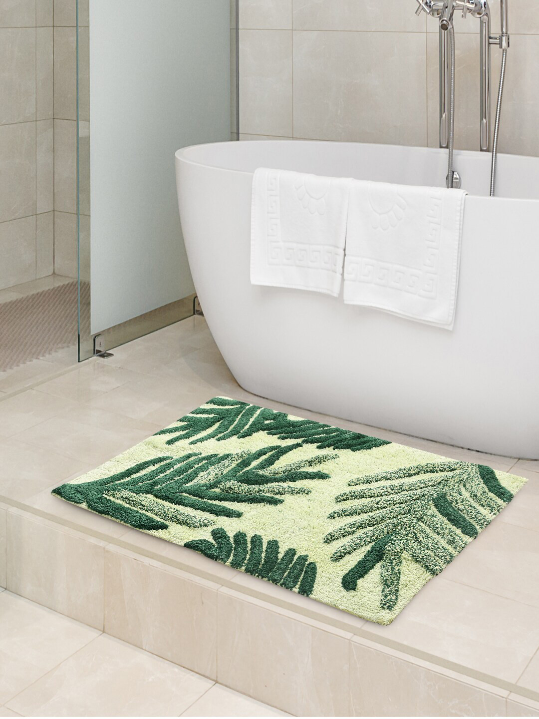 SASHAA WORLD Green Printed 2000 GSM  Cotton  Bath Rug