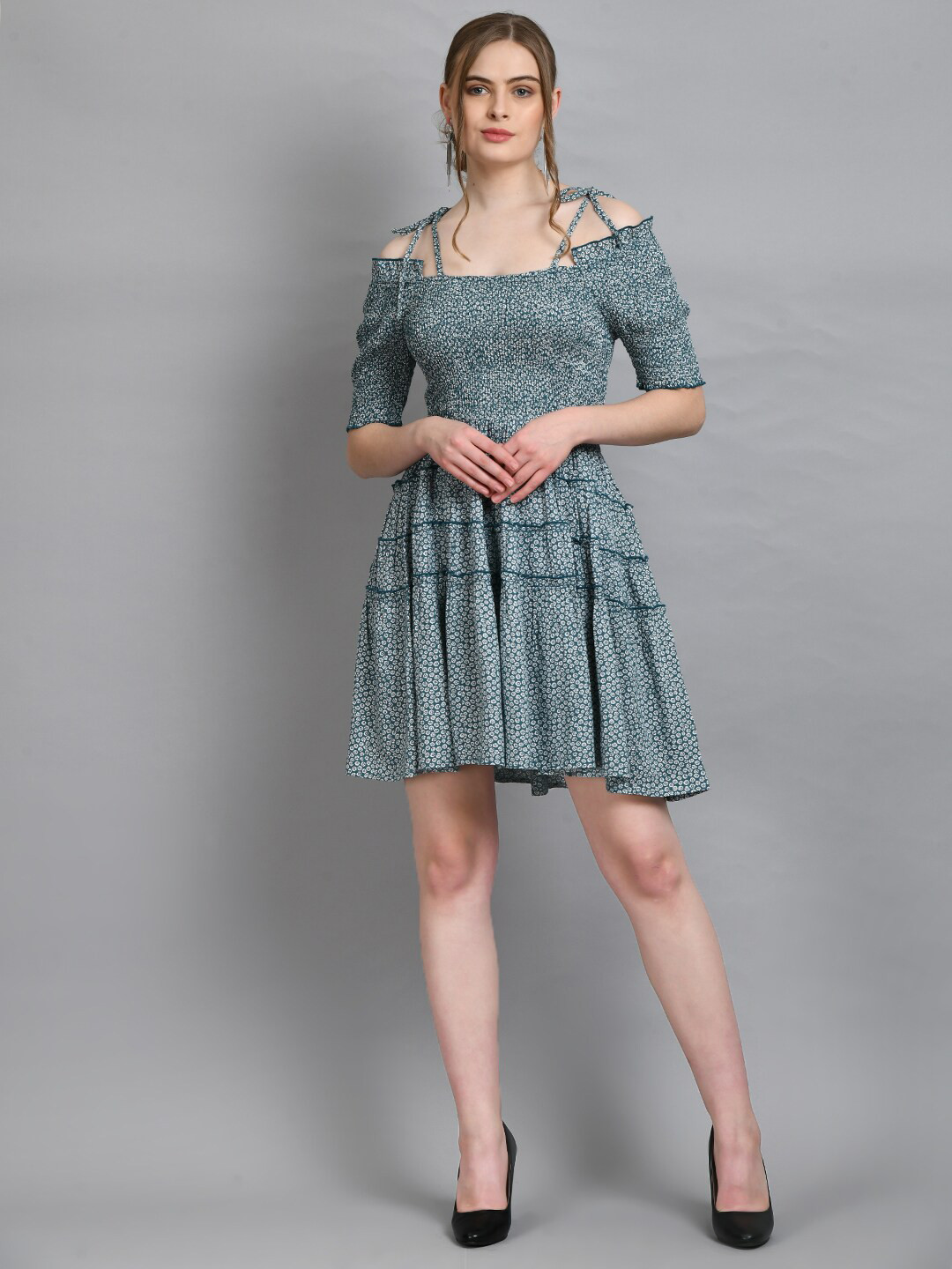 Fuchsia  Floral Tie-Up Neck Dress