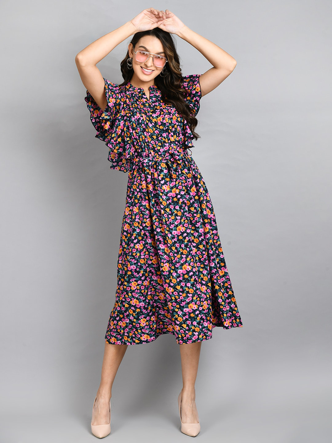 Fuchsia  Floral Midi Dress