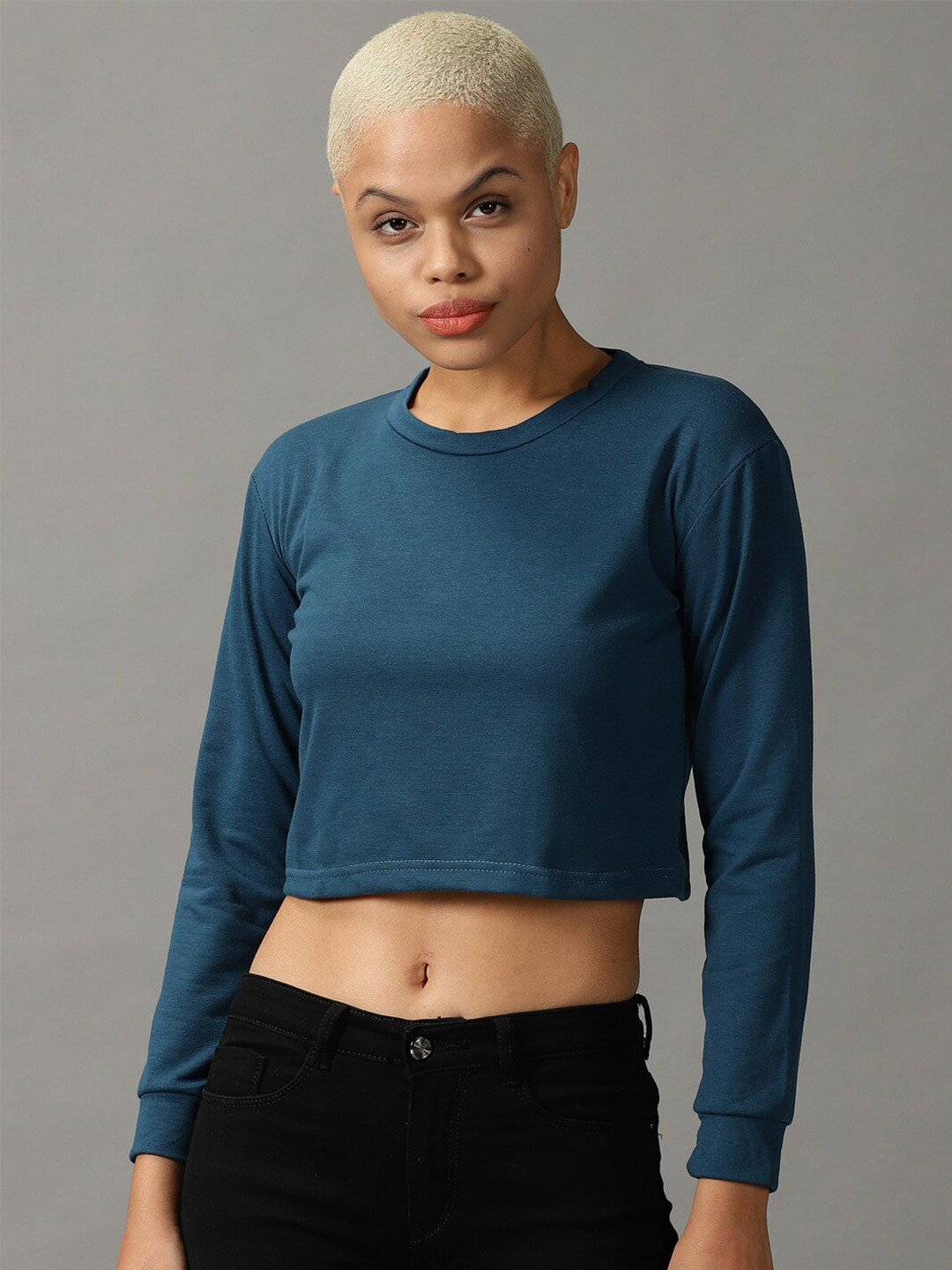 SHOWOFF Women Round Neck Cropped T-shirt