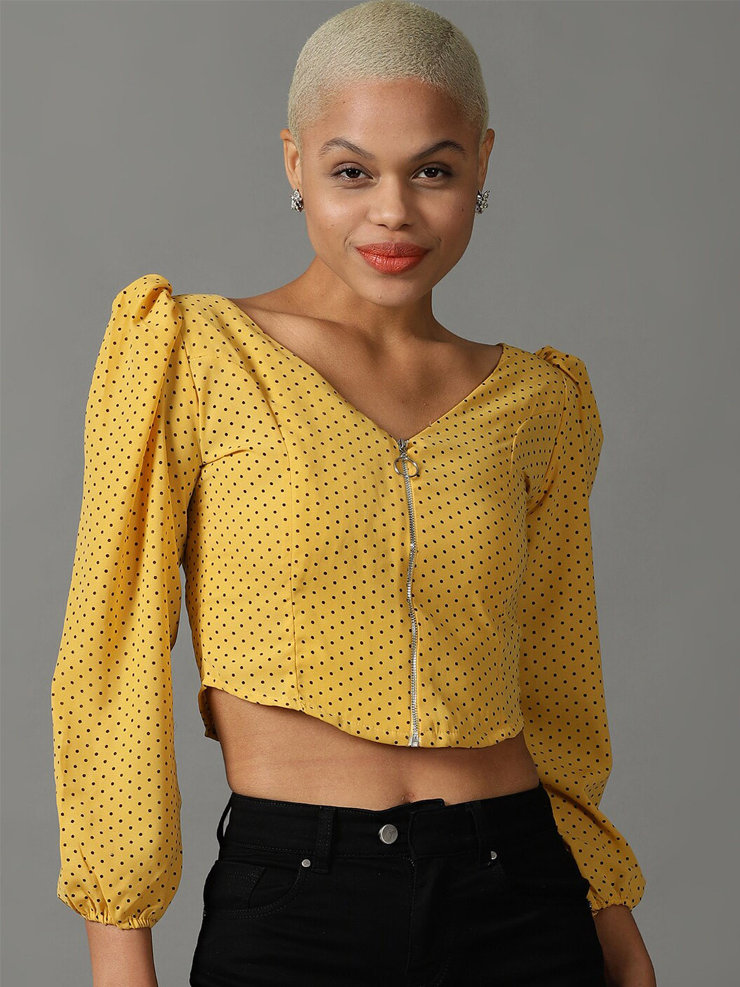 SHOWOFF Polka Dot Georgette Crop Top