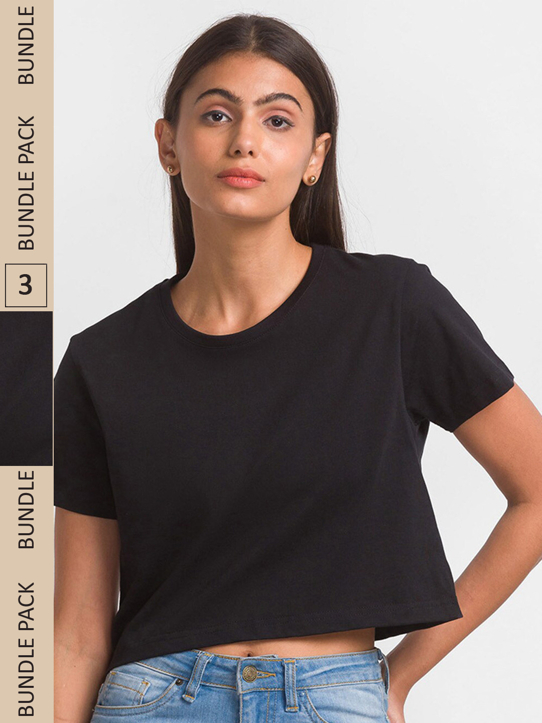 FashionRack Women Black Cotton T-shirt Pack of 3