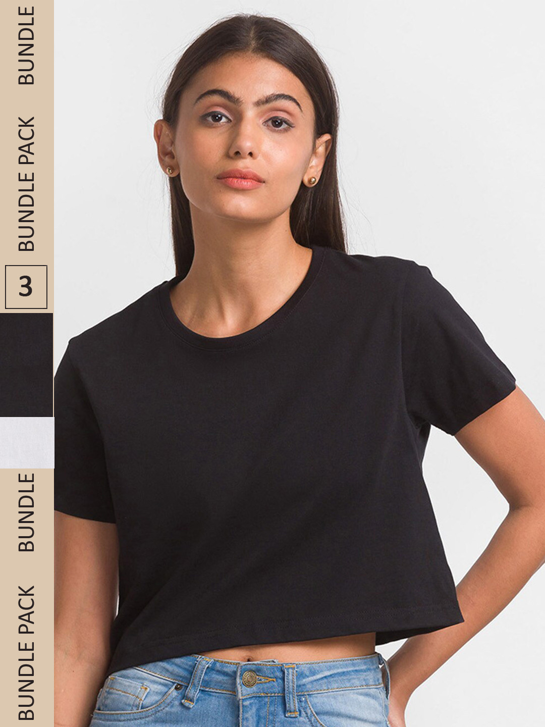 FashionRack Women Black Cotton T-shirt Pack of 3