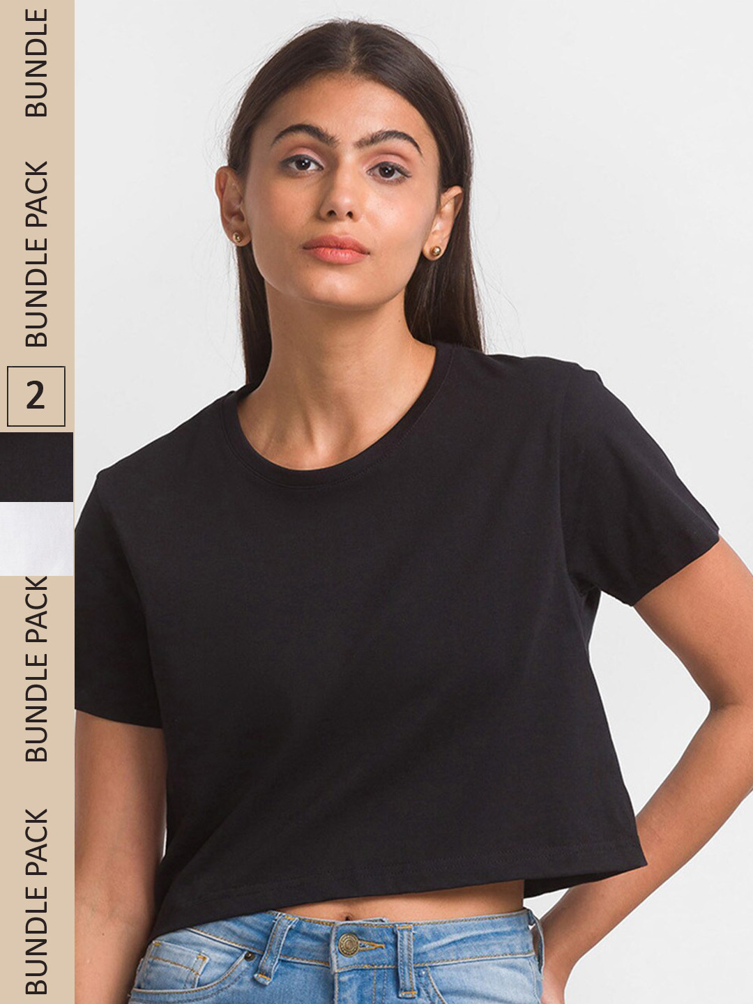 FashionRack Women Black Cotton T-shirt Pack of 2