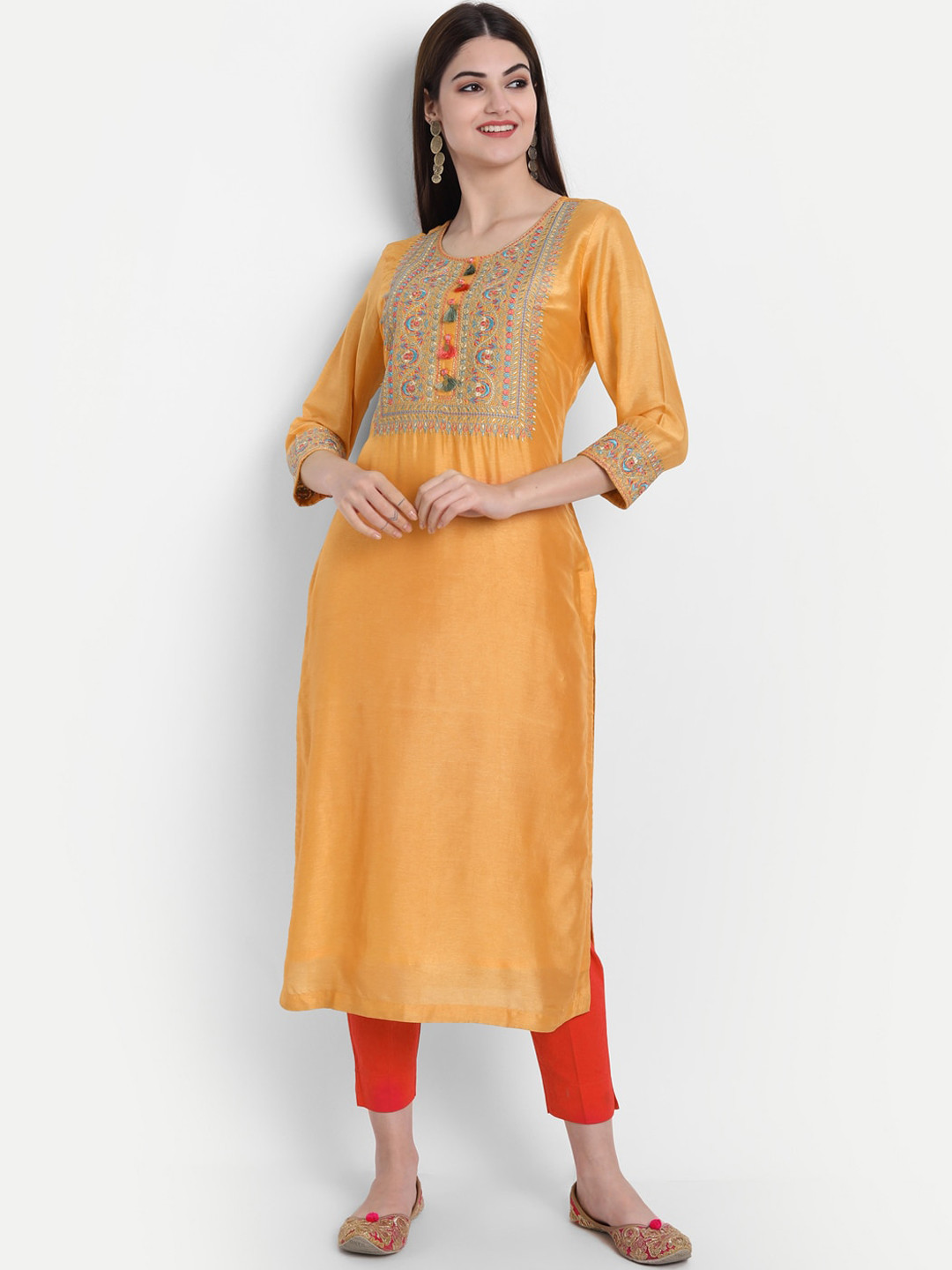 SUTI Ethnic Motifs Embroidered Mirror Work Silk Kurta