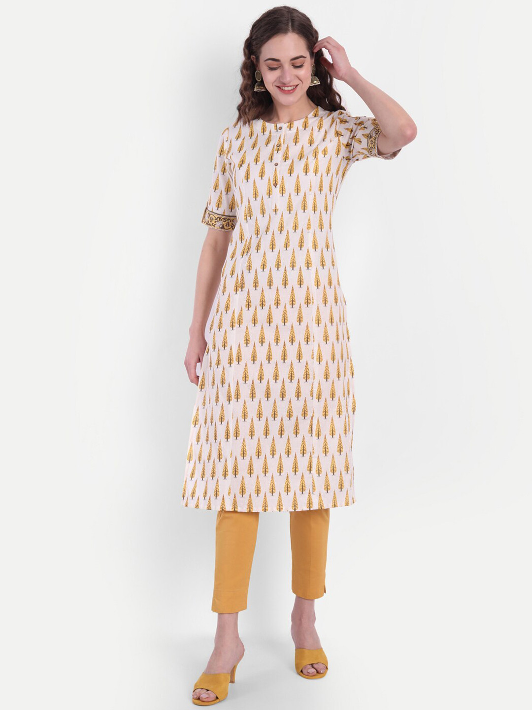 SUTI Ethnic Motif Printed Roll Up Sleeve Cotton Kurta
