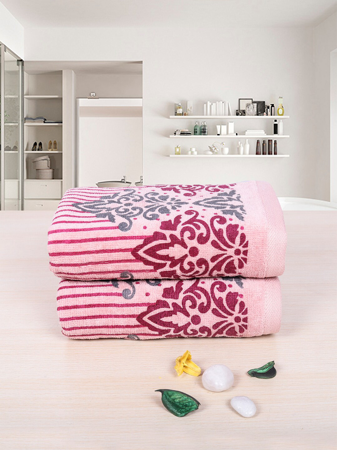 RANGOLI Emperial Set of 2 Pink Pure Cotton Towel Set