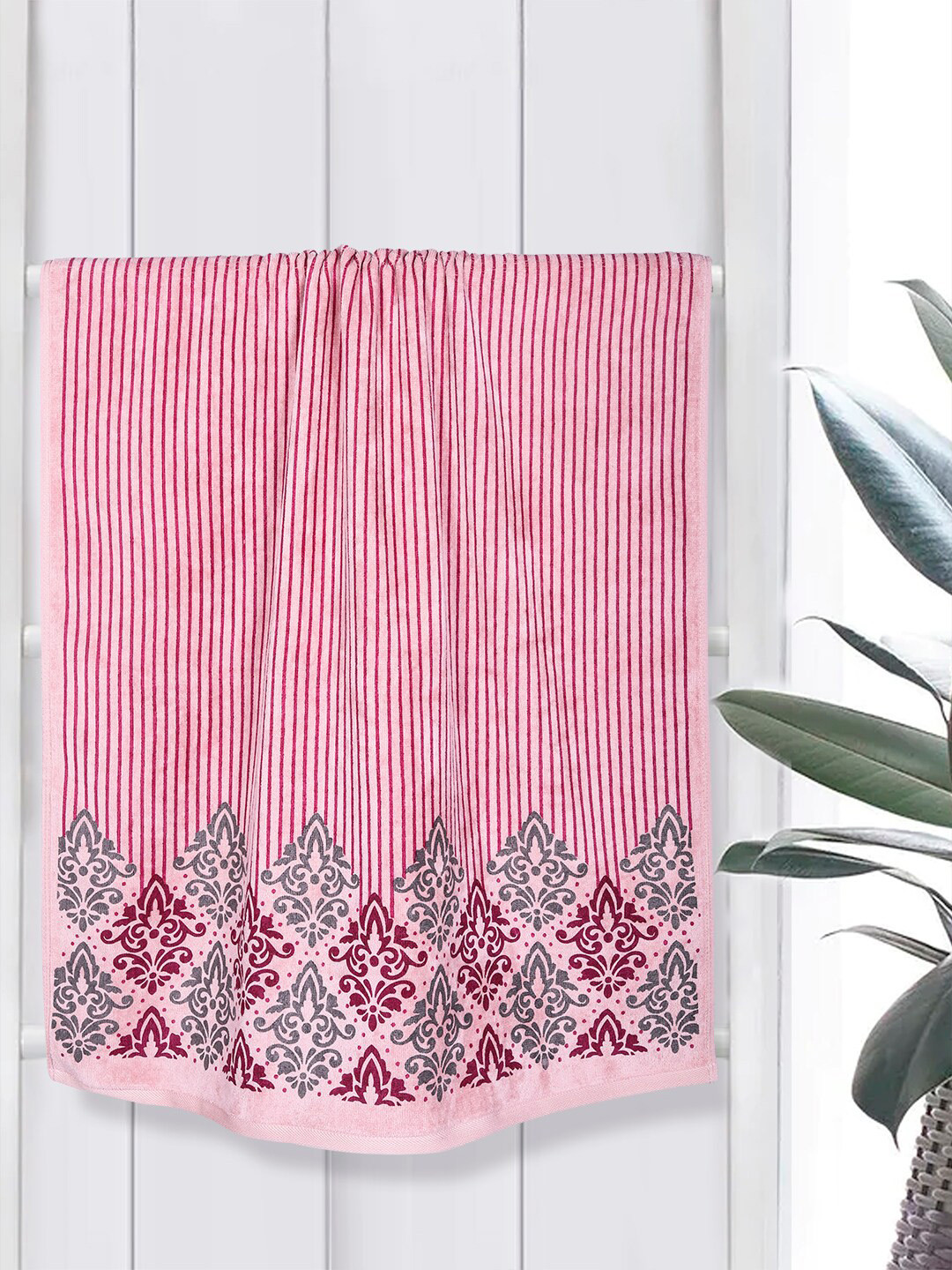 RANGOLI Emperial Pink Set Of 4 Printed Pure-Cotton 450GSM Towel Set