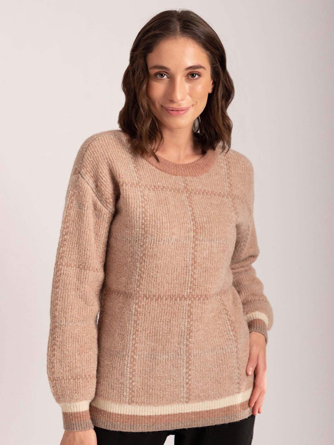 B Copenhagen Checked Wool Pullover with Fuzzy Detail