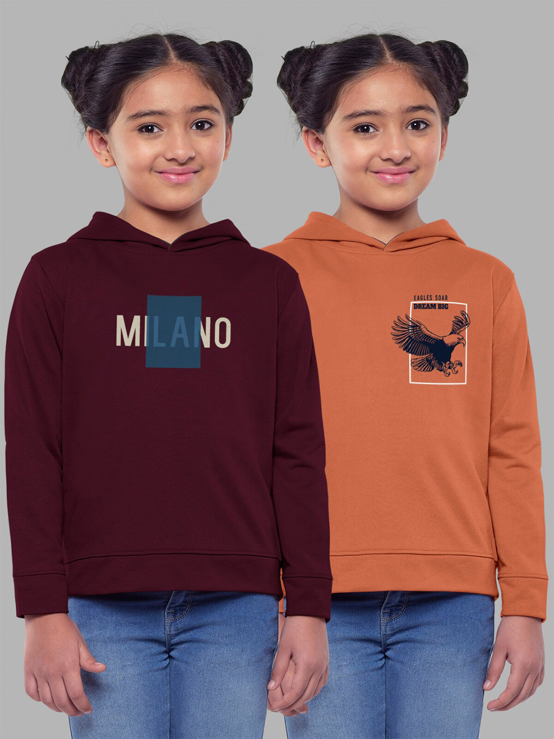HELLCAT Girls Pack Of 2 Printed Hooded Cotton Sweatshirt