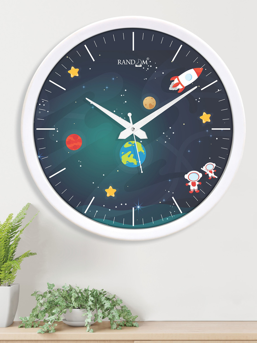 RANDOM 3D Space White Plastic Quartz Movement Round Battery Analogue Wall Clock-30.5cm