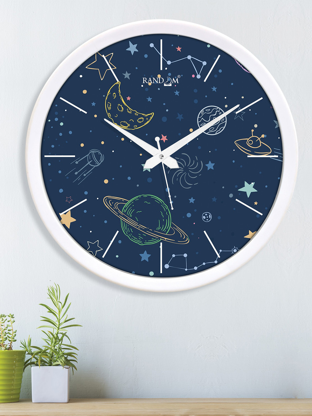 RANDOM Blue & White 3D Space Analogue Wall Clock