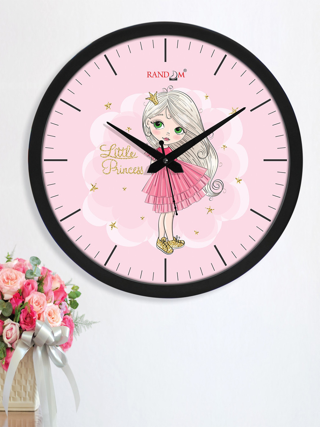 RANDOM Pink & Black 3D Little Princess Analogue Wall Clock