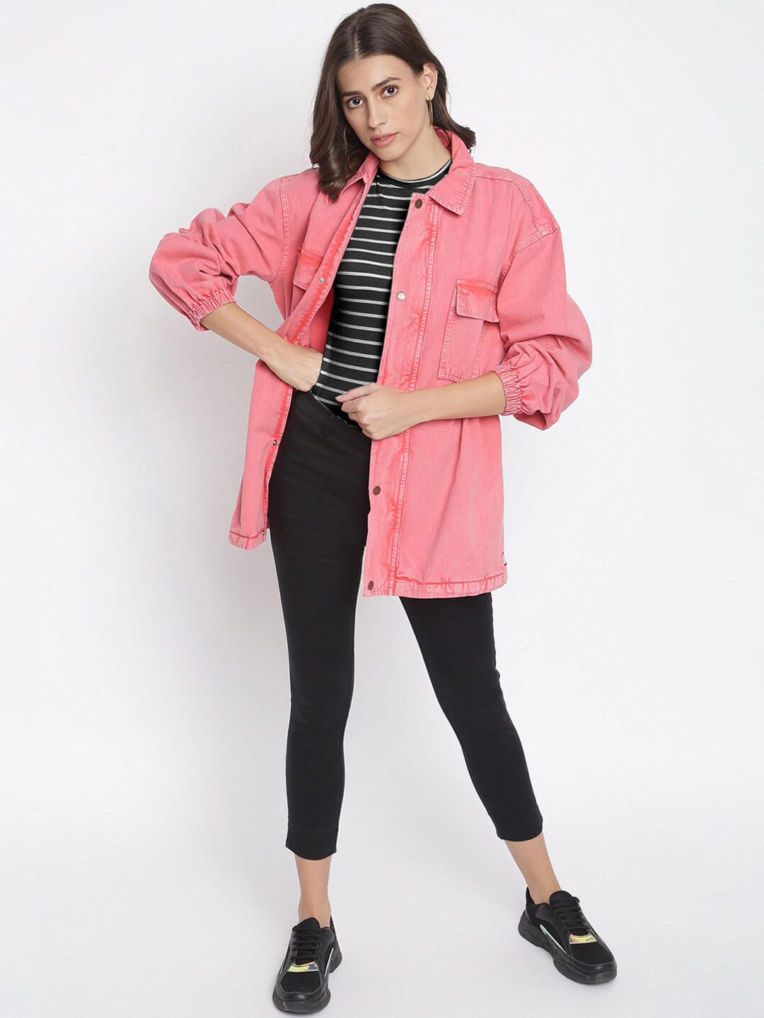 TALES & STORIES Lightweight Waist Tie-Up Longline Denim Jacket