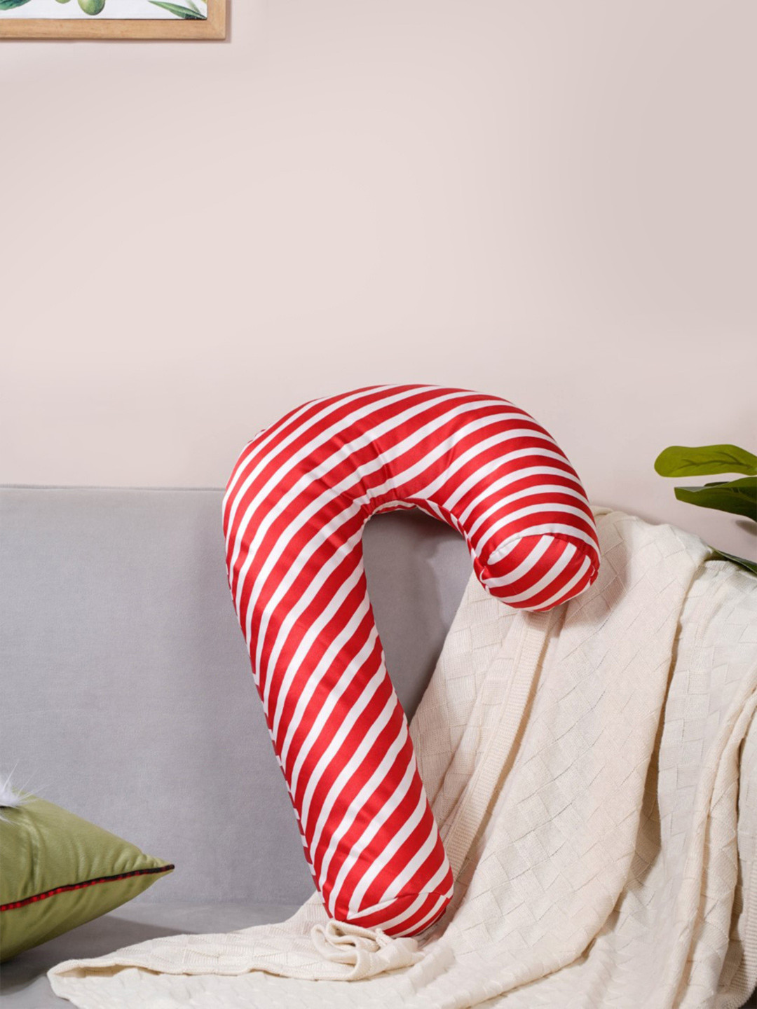 Nestasia Red & White Striped Candy Cane Stuffed Cushion