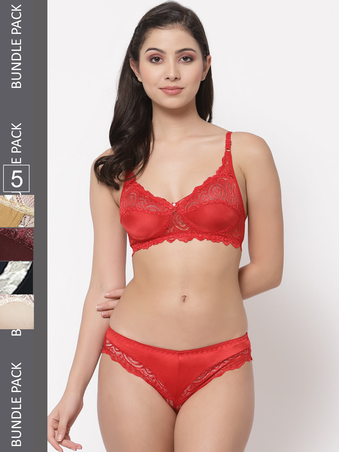 Docare Women Pack Of 5 Self-Design Non Padded Lingerie Set