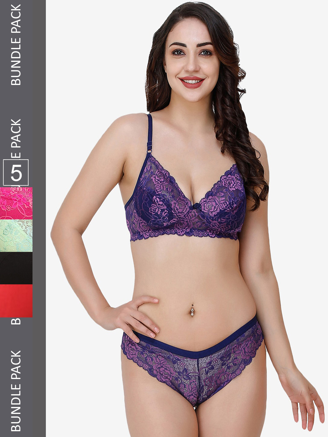 Docare Pack Of 5 Self-Design Non Padded Lingerie Set