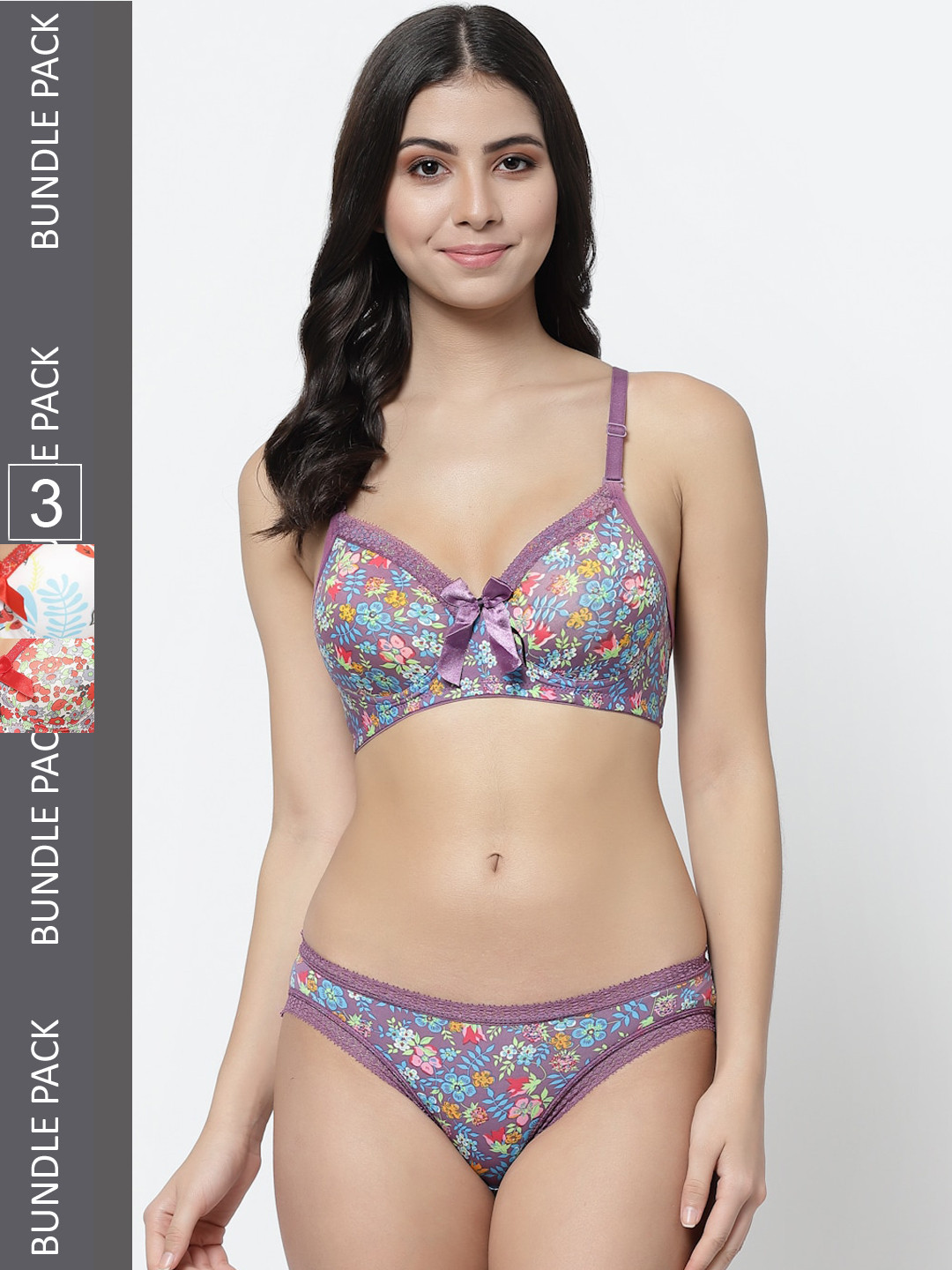 College Girl Pack Of 3 Lightly Padded Lingerie Set