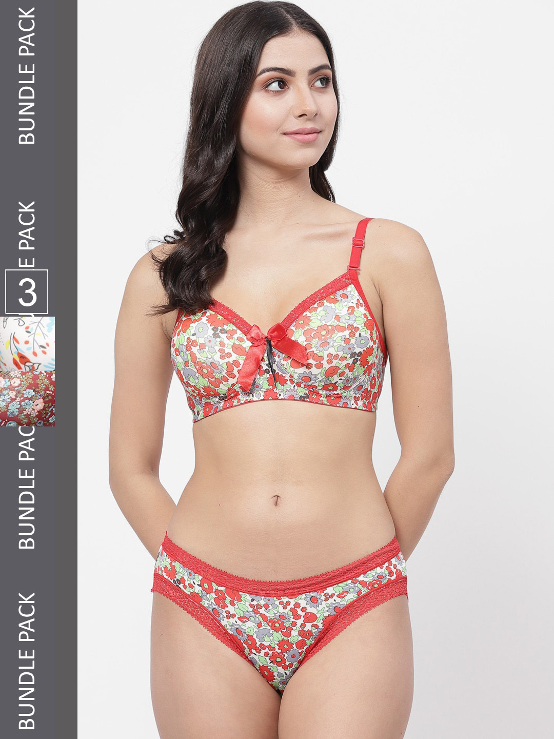 College Girl Pack Of 3 Printed Lightly Padded Lingerie Set