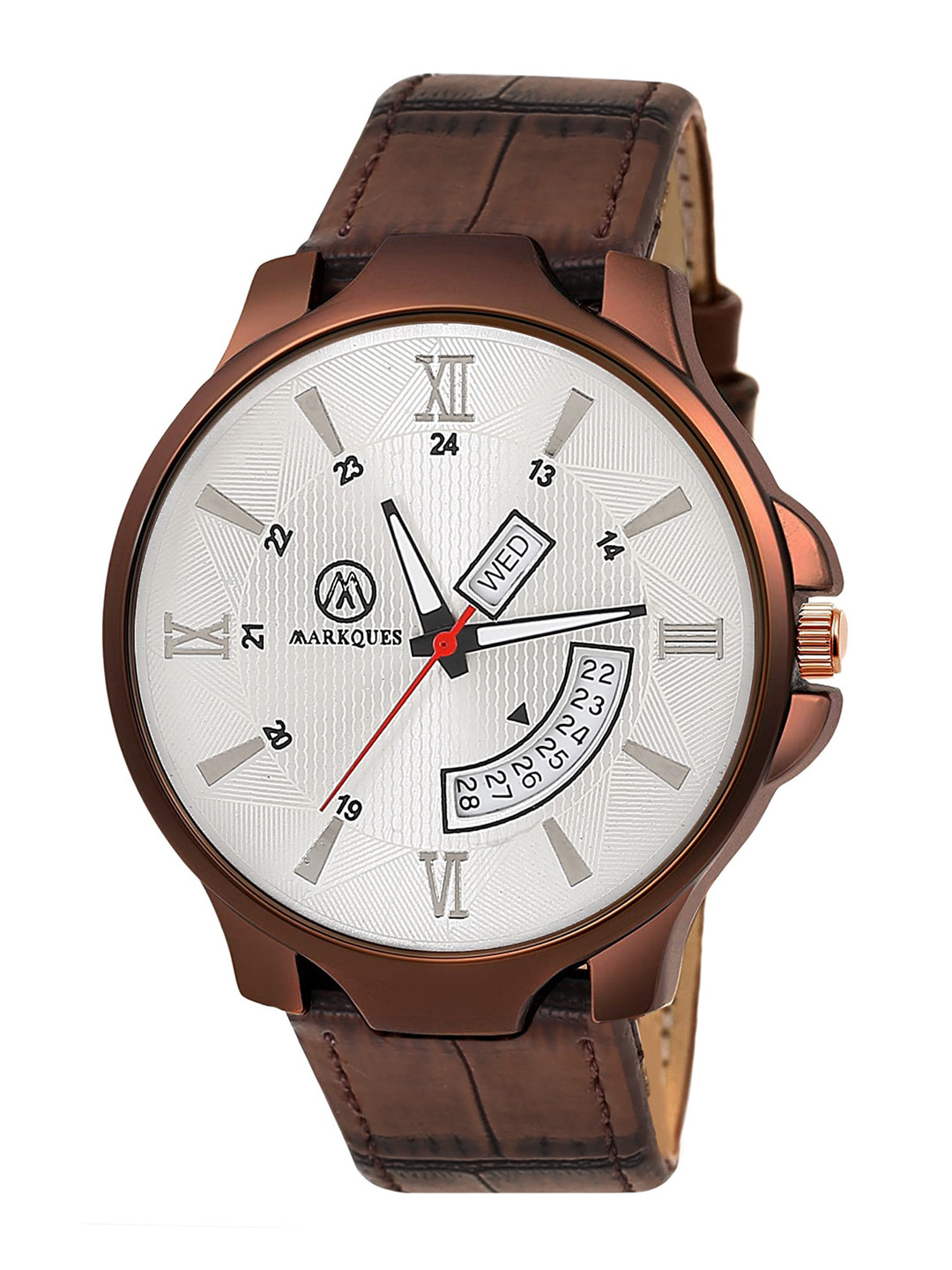 MARKQUES Men White Printed Dial & Brown Leather Straps Analogue Watch PRV-77020902-Brown