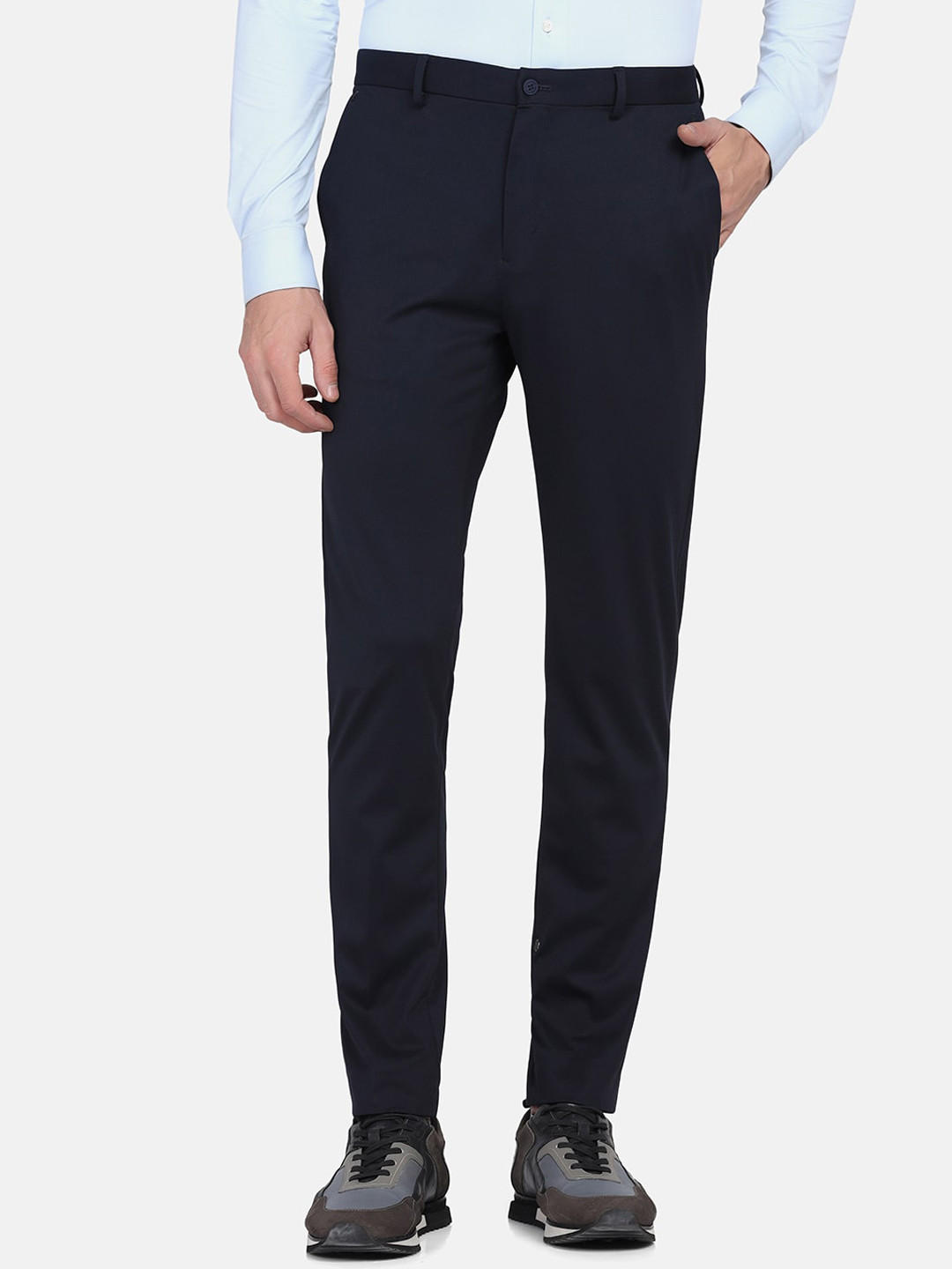 Blackberrys TechPro Men Navy Textured Formal Skinny Fit Trouser