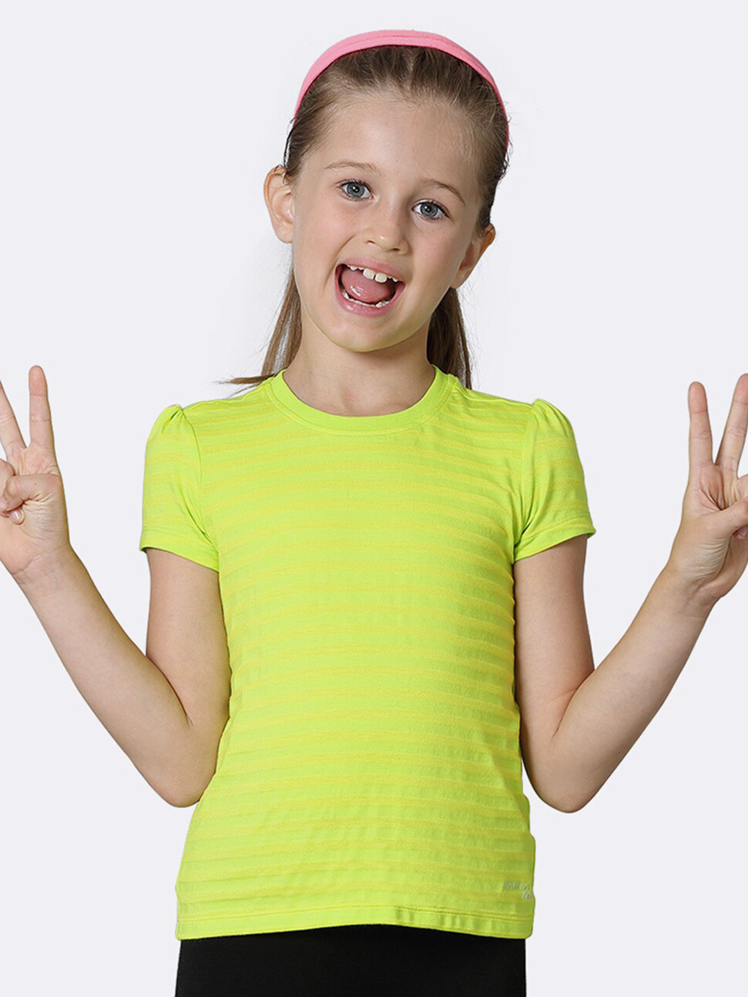 Van Heusen Girls Tonal Stripe Round Neck Slim Fit T-Shirt