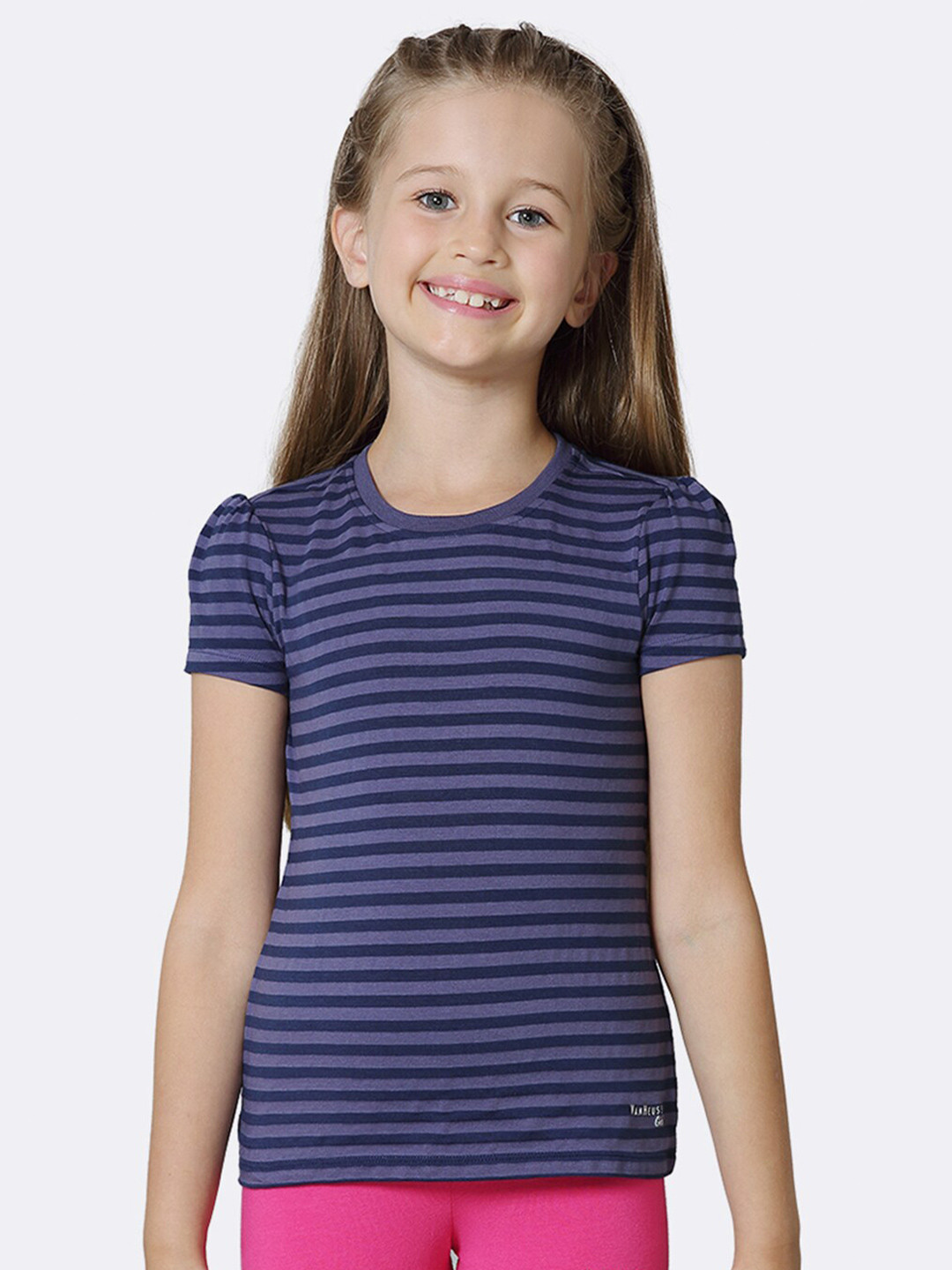 Van Heusen Girls Tonal Stripe Round Neck Regular Fit T-Shirt