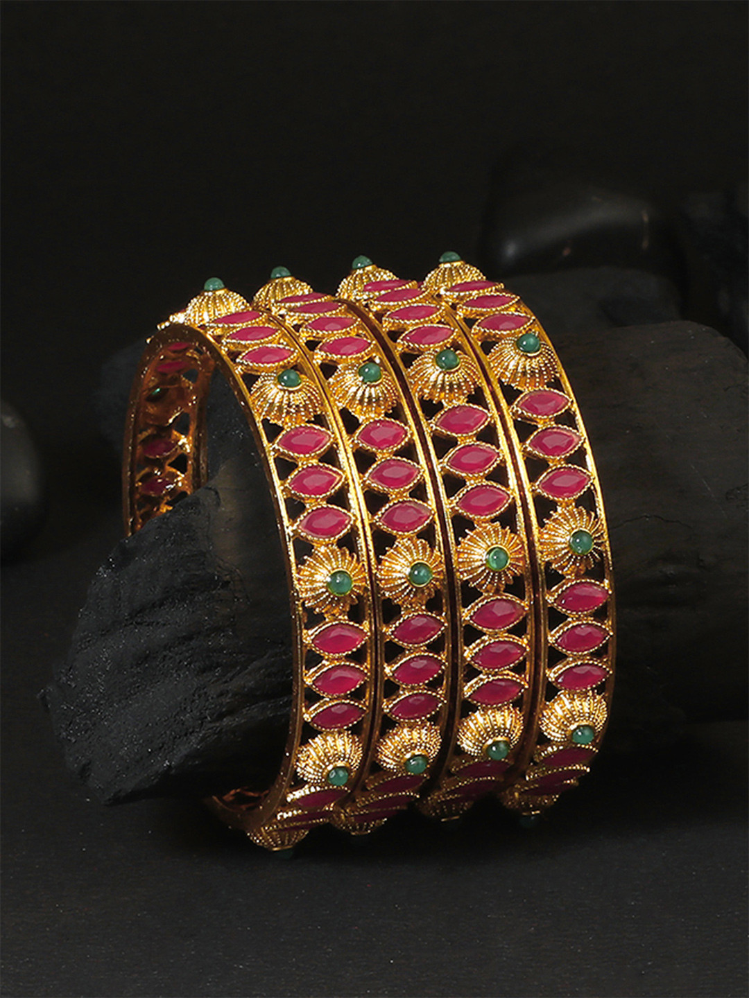 Adwitiya Collection Set of 4 24 CT Gold-Plated Stone-studded Designer Bangle