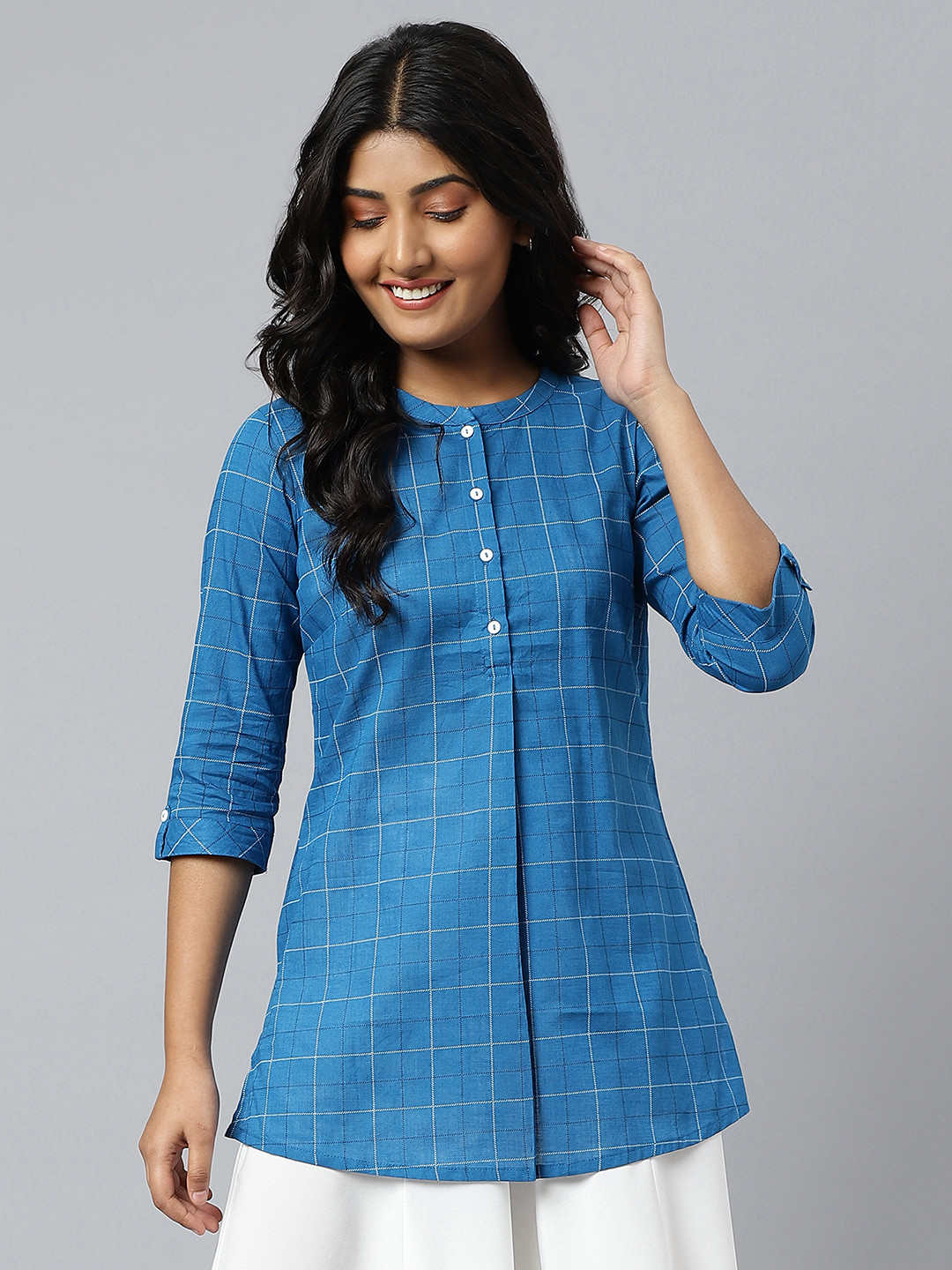 AURELIA Checcked Pure Cotton Kurti