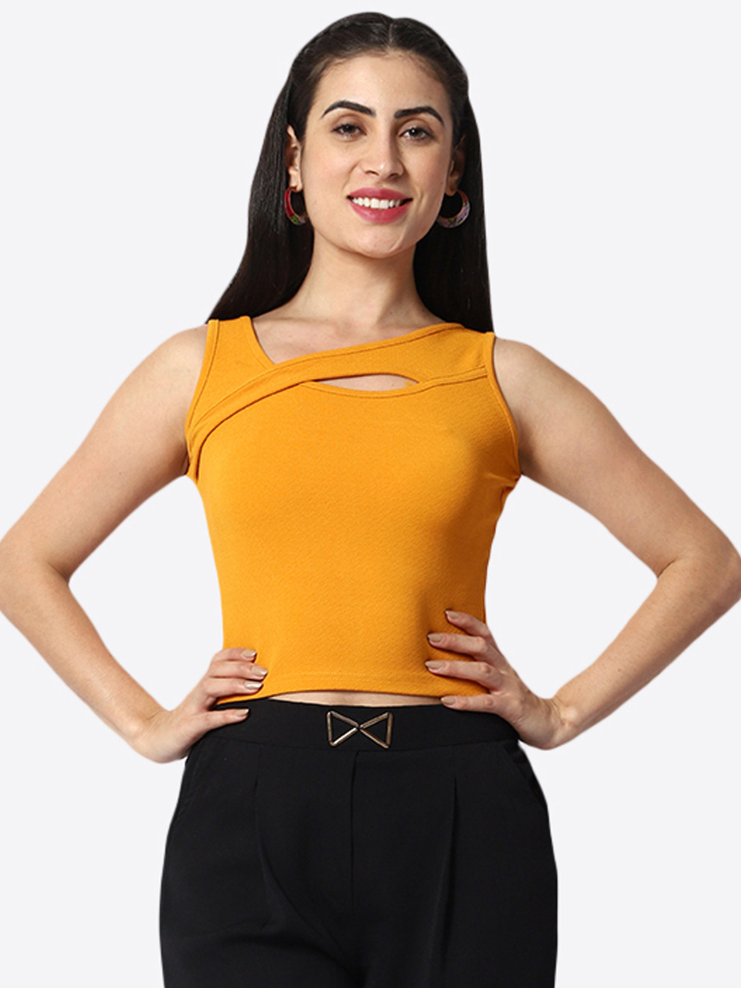 Prettify Cut Out Sleeveless Fitted Crop Top