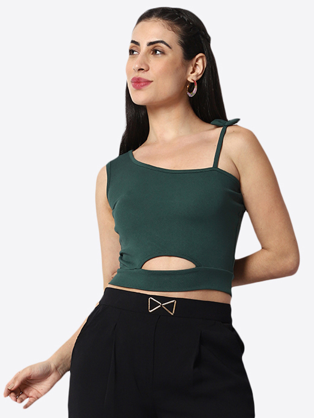 Prettify Shoulder Straps Cut Out Fitted Crop Top