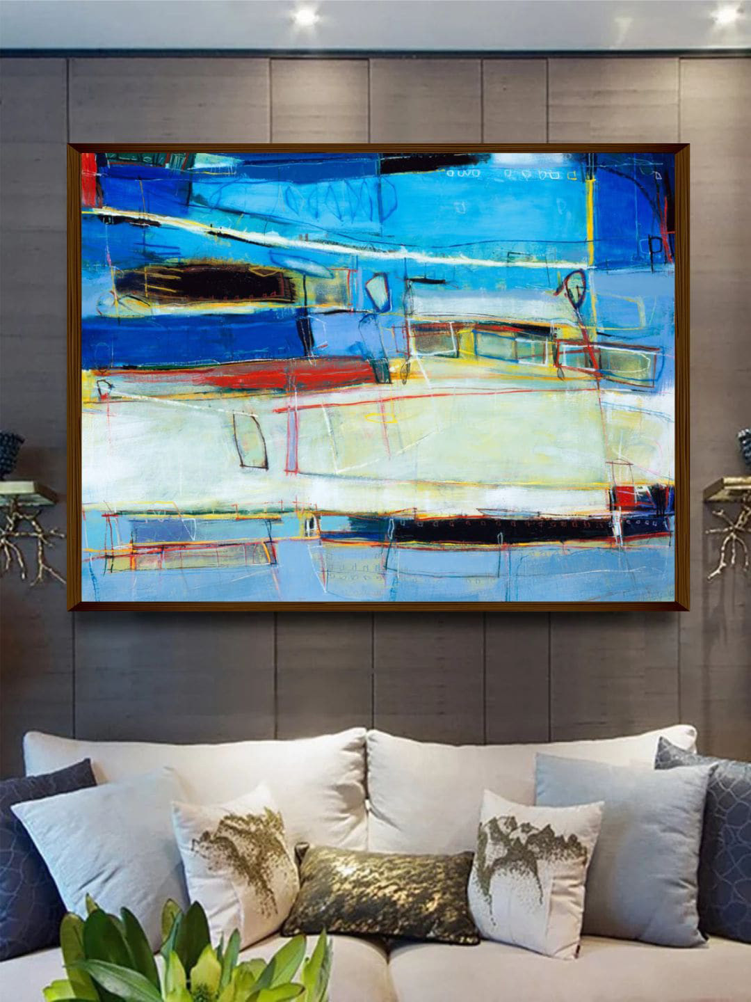 The Art House Blue Abstract Printed Painting Wall Art