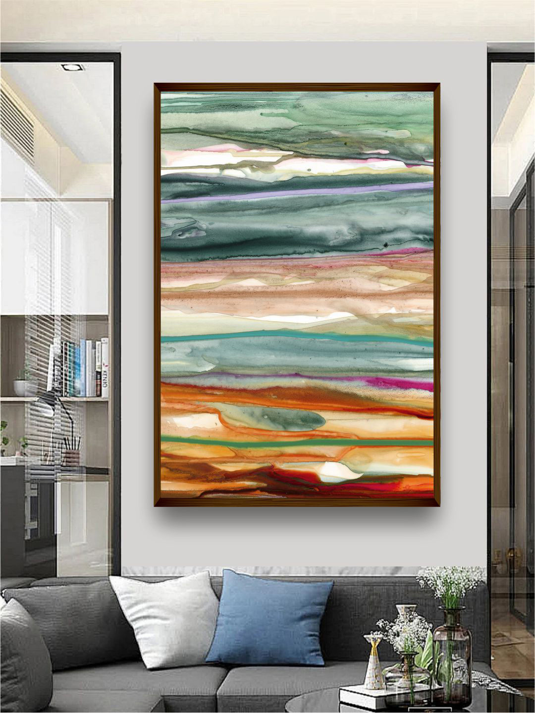 The Art House Blue and Green Abstract Painting Wall Art