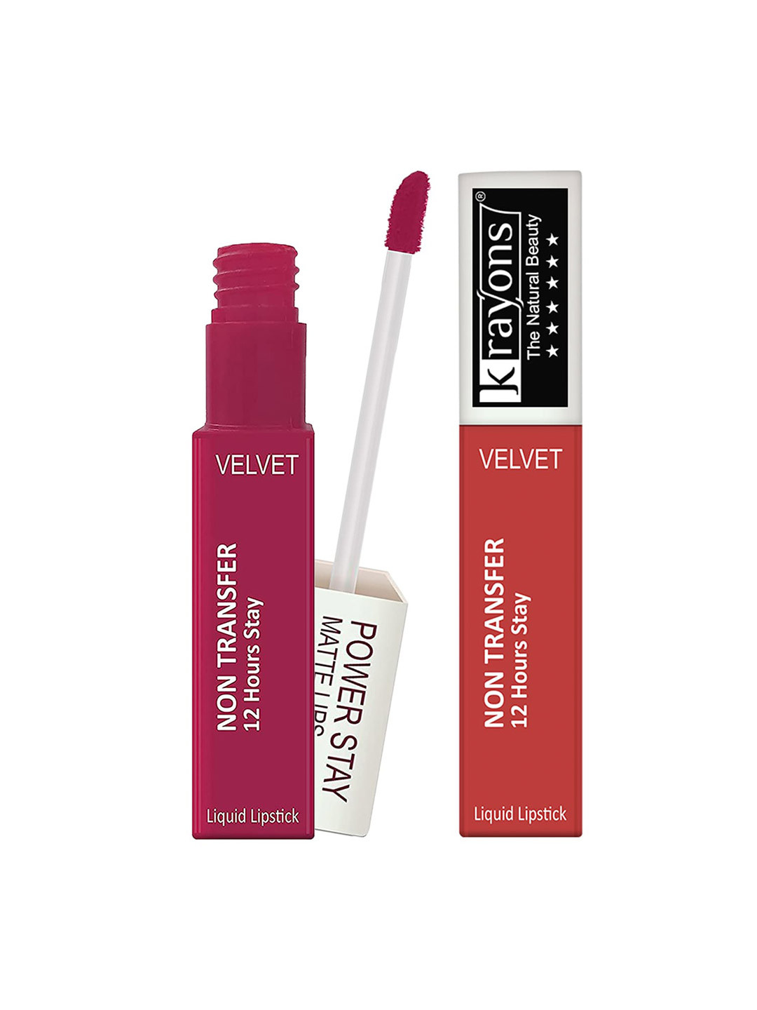 krayons Power Stay Non-Transfer   Matte Liquid Lipstick 4ml Each - Burnt Orange 10, Pink Glam 01