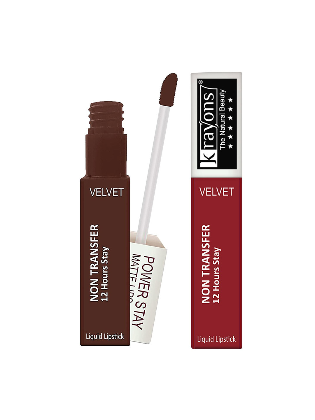 krayons Power Stay Non-Transfer   Matte Liquid Lipstick 4ml Each - Red Rush, Caramel