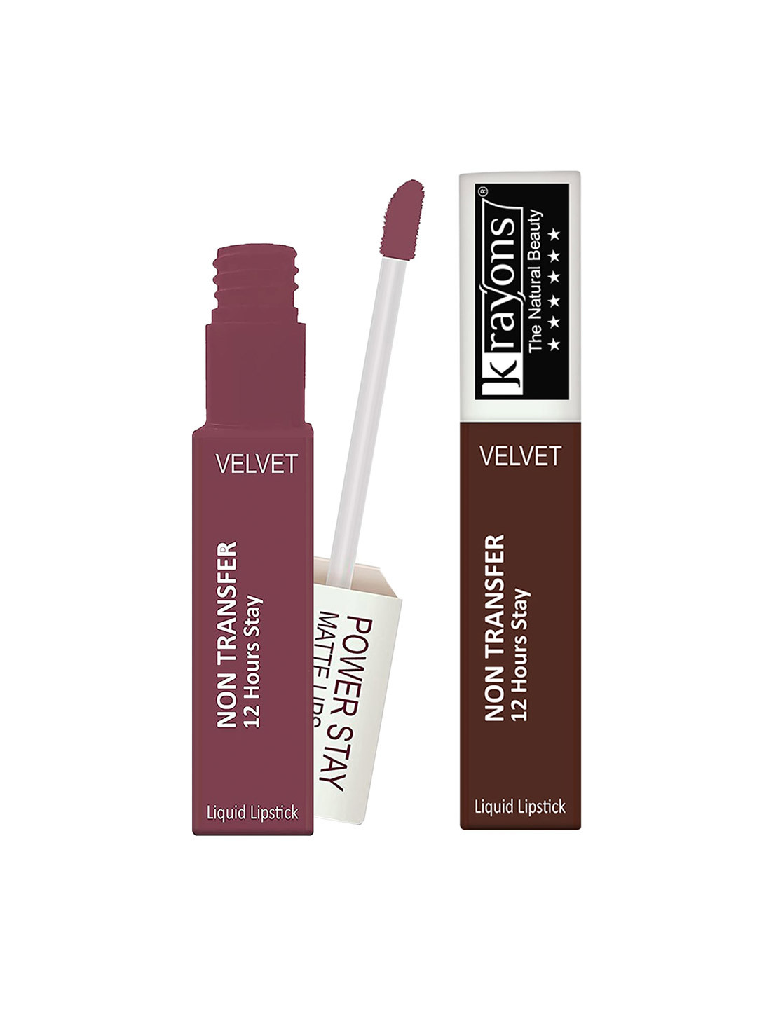 krayons Power Stay Non-Transfer   Matte Liquid Lipstick 4ml Each - Caramel & Mauve Glaze
