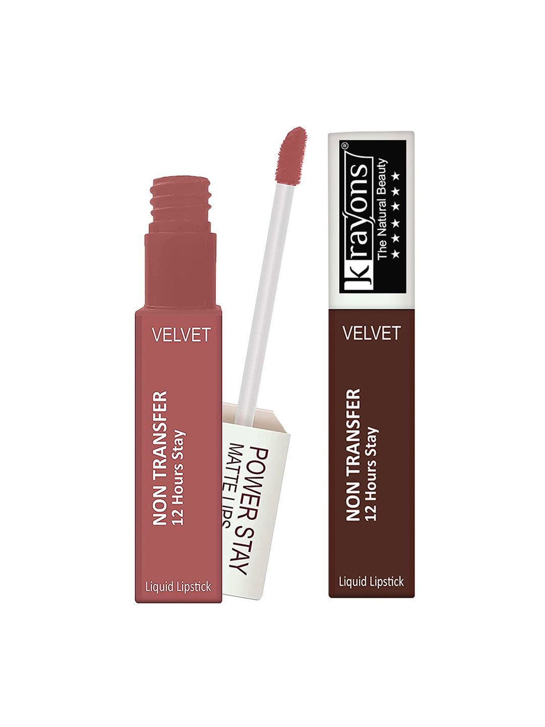 krayons Power Stay Non-Transfer   Matte Liquid Lipstick 4ml Each - Caramel 21 & Wow Nude 16