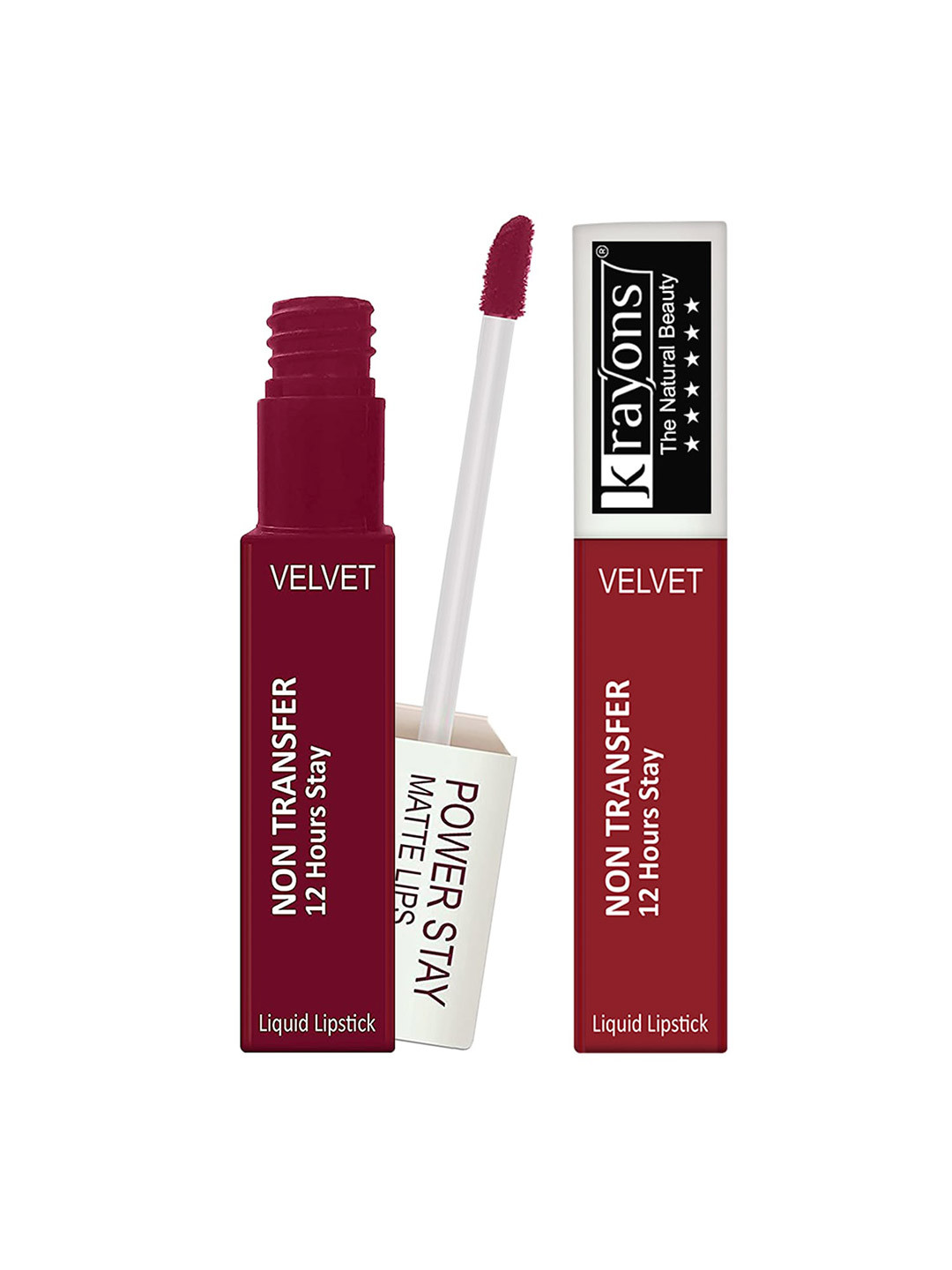 krayons Power Stay Non-Transfer   Matte Liquid Lipstick 4ml Each - Maroon Magic & Red Rush