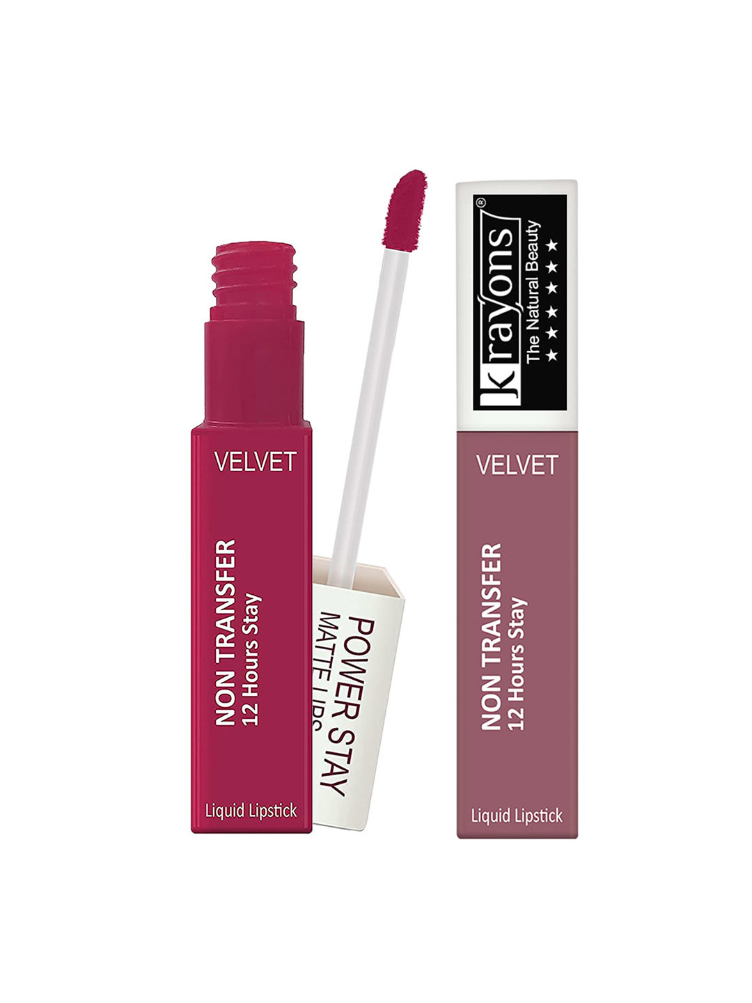 krayons Power Stay Non-Transfer   Matte Liquid Lipstick 4ml Each - Pink Glam & Mauve Glaze