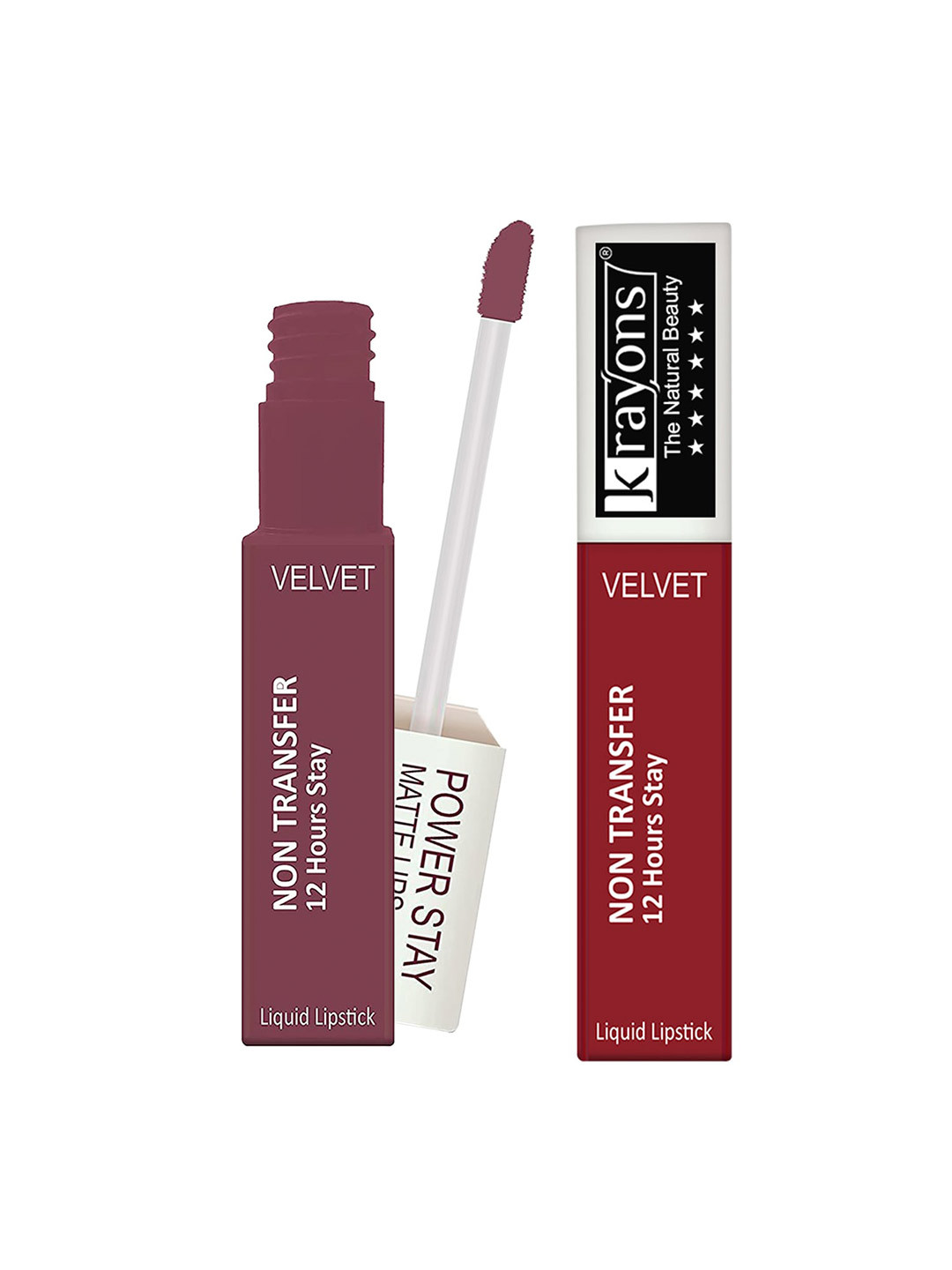 krayons Power Stay Non-Transfer   Matte Liquid Lipstick 4ml Each - Red Rush 23, Mauve Glaze 22