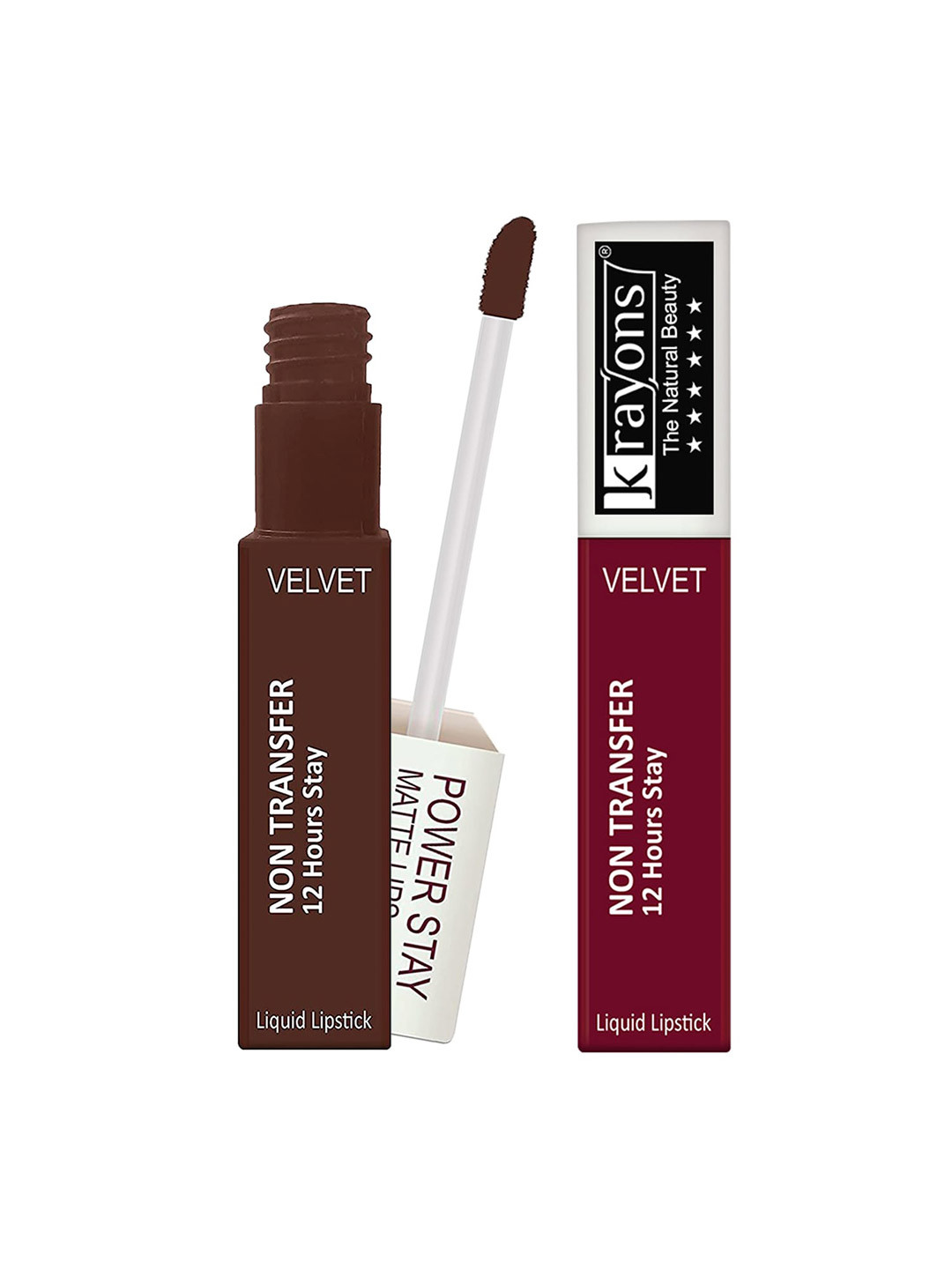krayons Power Stay Non-Transfer   Matte Liquid Lipstick 4ml Each - Maroon Magic & Caramel