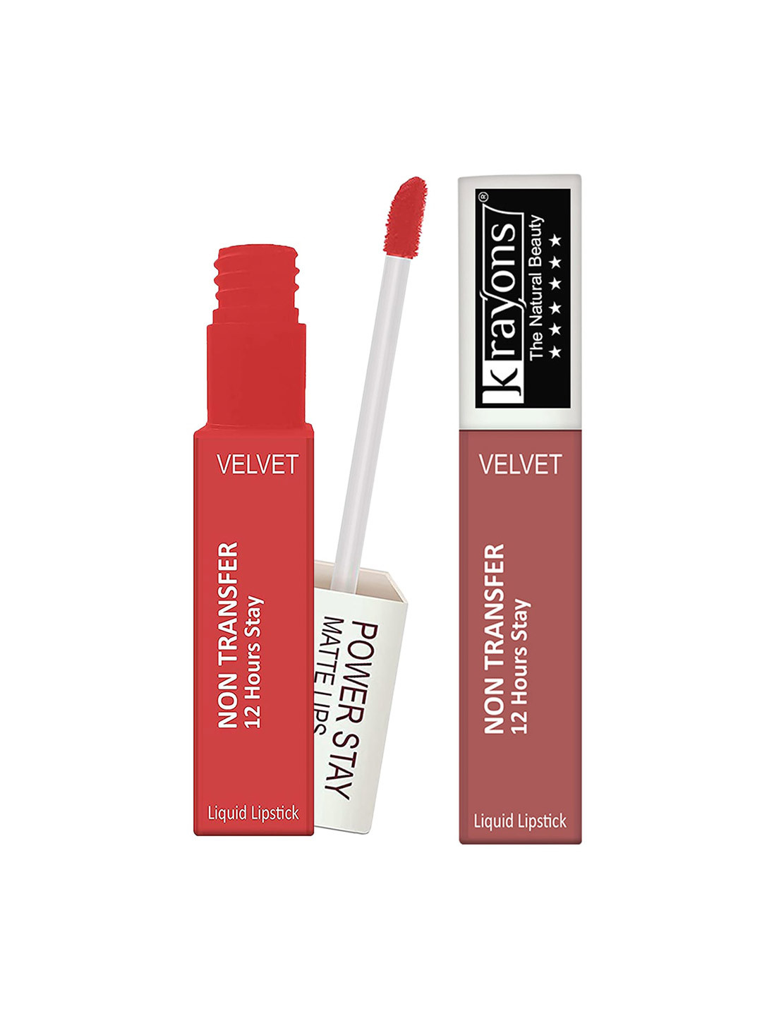 krayons Power Stay Non-Transfer   Matte Liquid Lipstick 4ml Each - Burnt Orange 01 & Wow Nude 21