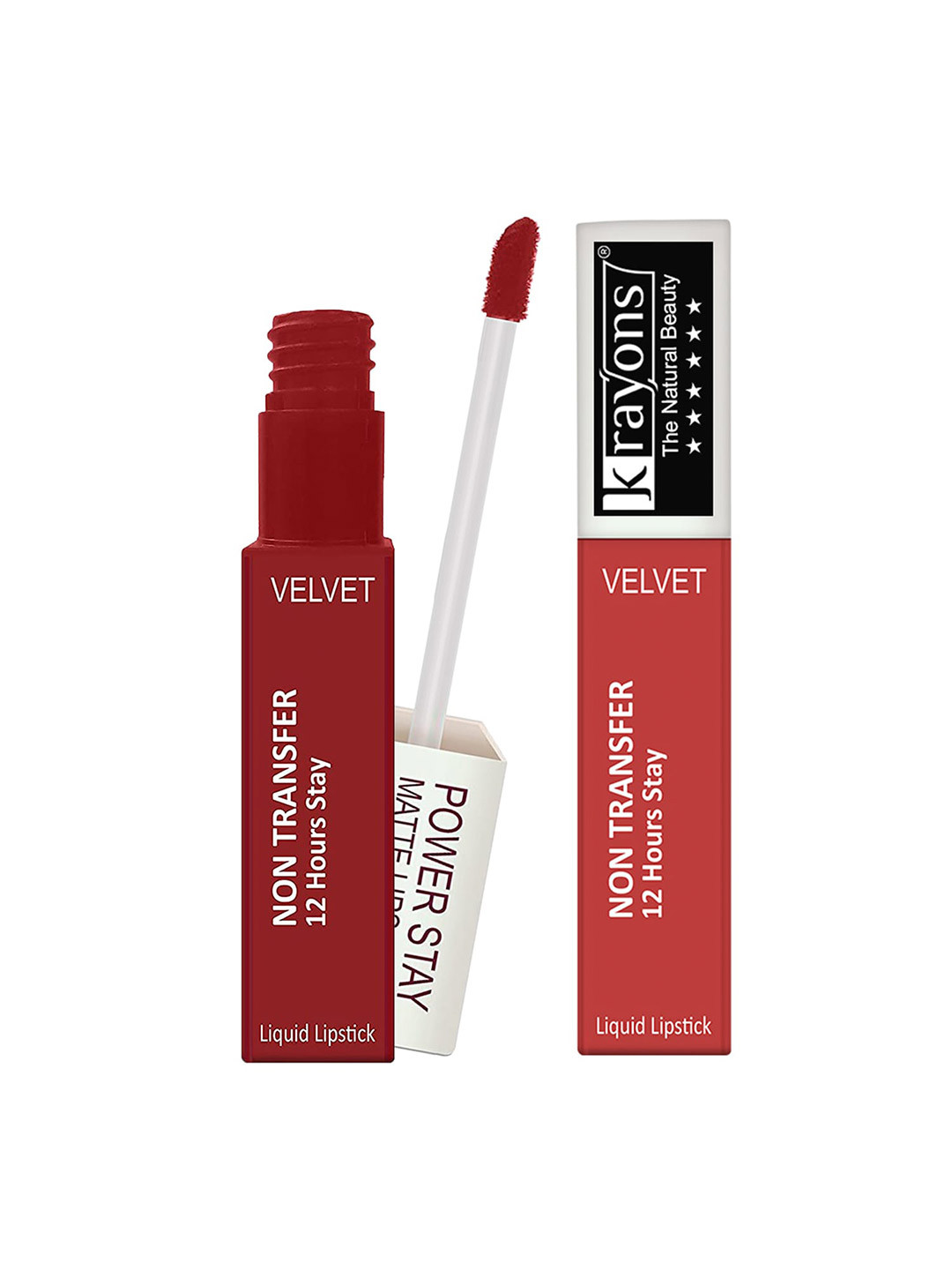 krayons Power Stay Non-Transfer   Matte Liquid Lipstick 4ml Each - Burnt Orange & Red Rush