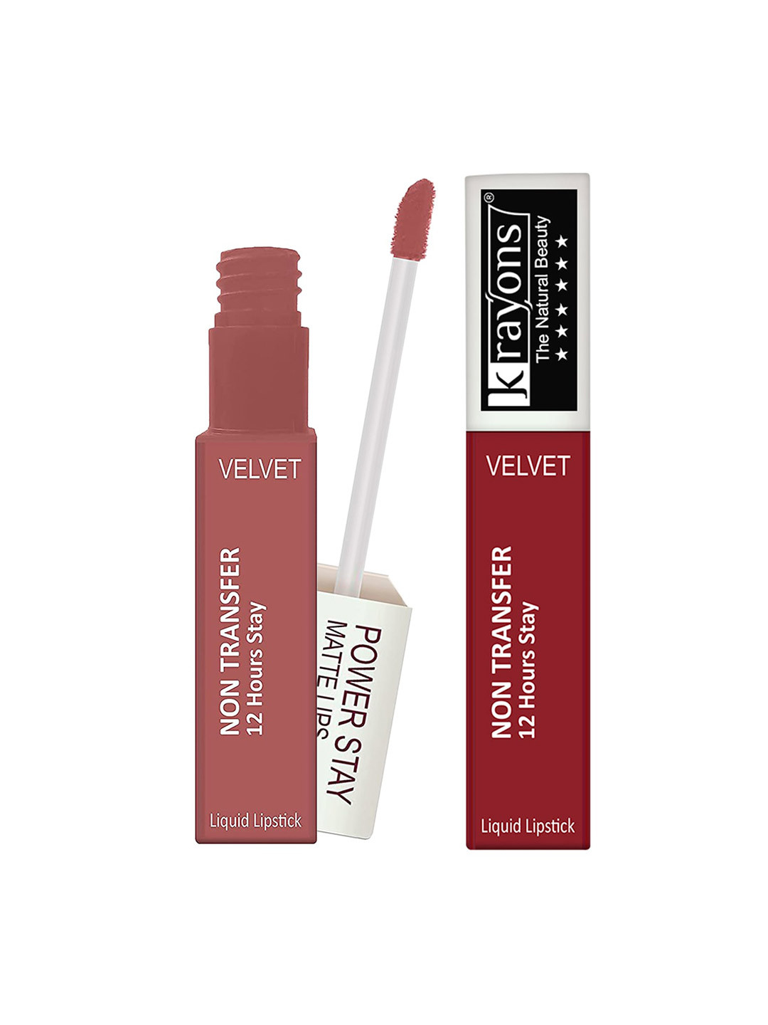 krayons Power Stay Non-Transfer   Matte Liquid Lipstick 4ml Each - Red Rush & Wow Nude
