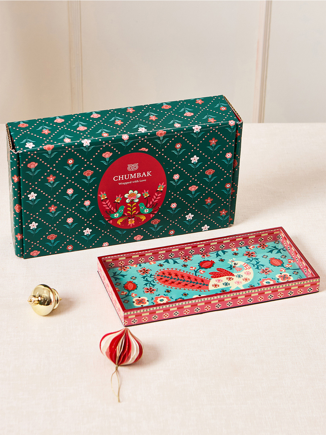 Chumbak Jaipur Gardens Kasuti Motif Printed Wooden Tray