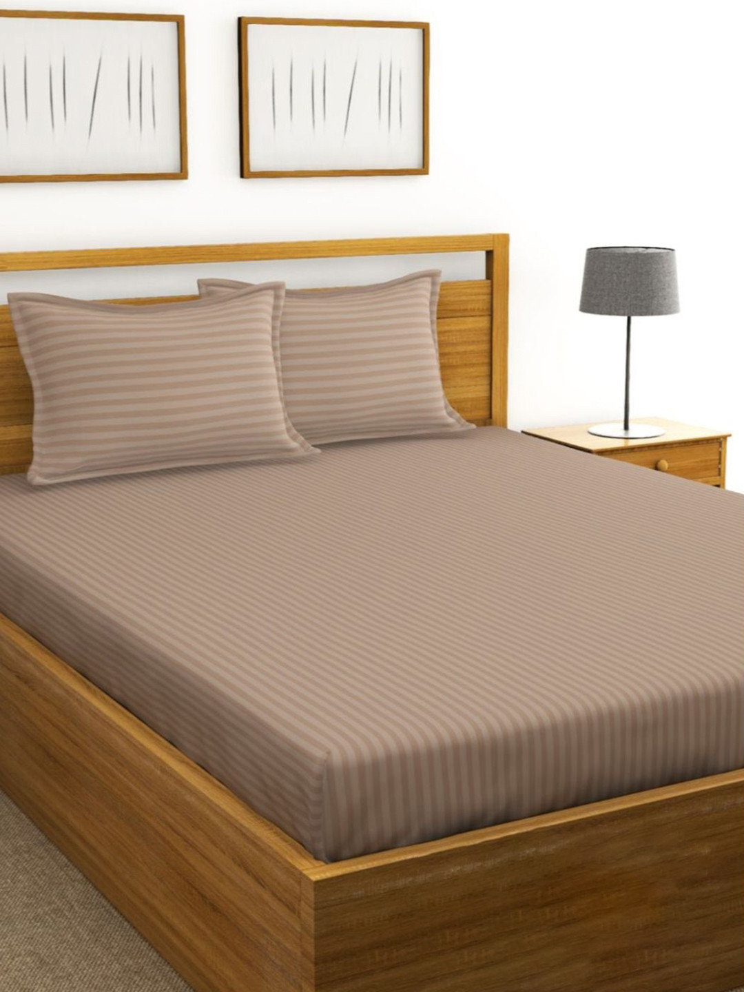 BIANCA Assorted Striped 210 TC King Bedsheet with 2 Pillow Covers & 2 Pillows