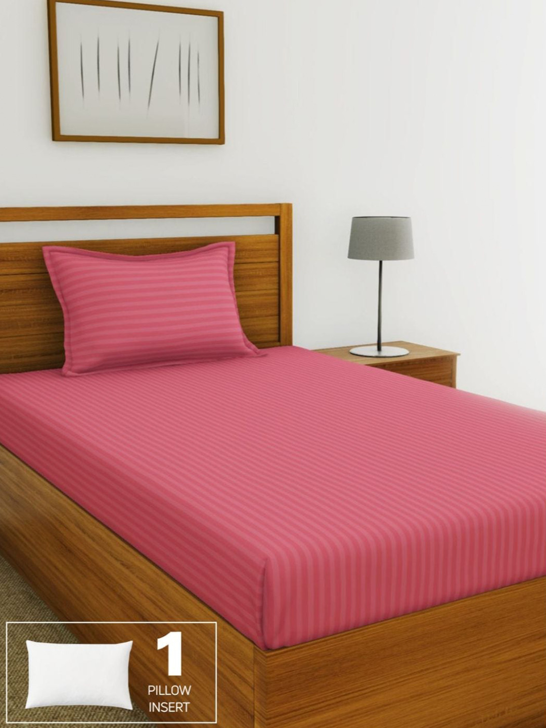 BIANCA Assorted Striped 210 TC Cotton Single Bedsheet with 1 Pillow Covers