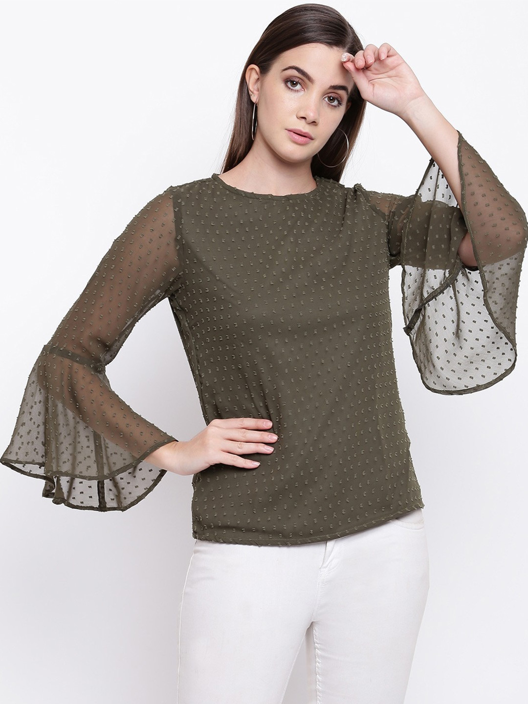 RIVI Self Design Boat Neck Net Regular Top